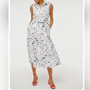 💖 J. Crew Map-Print Collared Sleeveless Midi Dress
